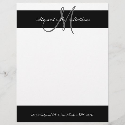 Zwart-wit monogram briefhoofd voor Passen getrouwd (Voorkant)