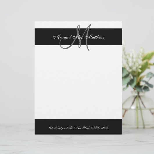 Zwart-wit monogram briefhoofd voor Passen getrouwd (Staand voorkant)
