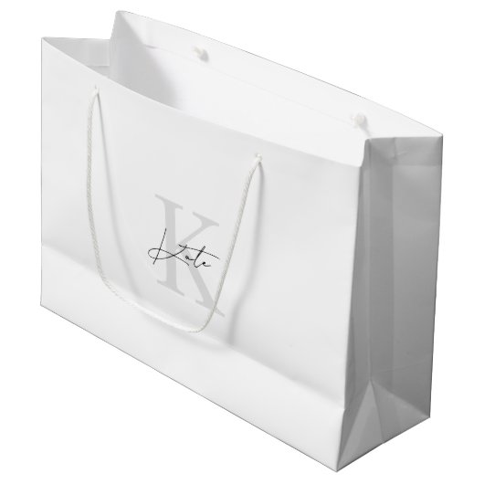 Zwart Wit Monogram Bruidsmeisje Voorstel Gift Bag Groot Cadeauzakje (Voorkant Gekanteld)