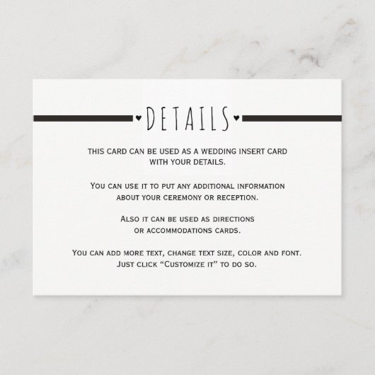 Zwart wit monogram bruiloft details insert kaart (Voorkant)