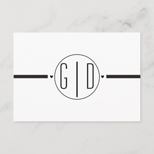 Zwart wit monogram bruiloft details insert kaart (Achterkant)