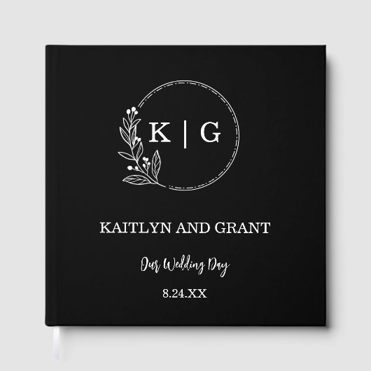 Zwart-wit monogram bruiloft gastenboek (Voorkant)
