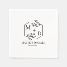 zwart-wit monogram bruiloft onderzetters