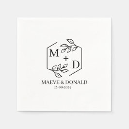 zwart-wit monogram bruiloft onderzetters servet