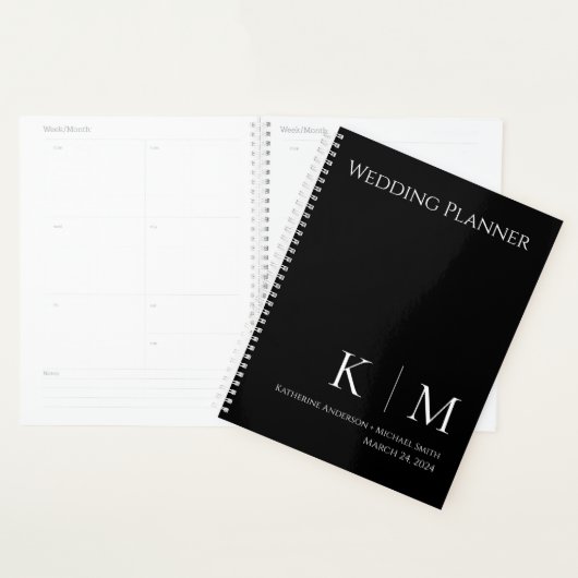 Zwart-wit- Monogram-Bruiloft-Planner Planner (Display)