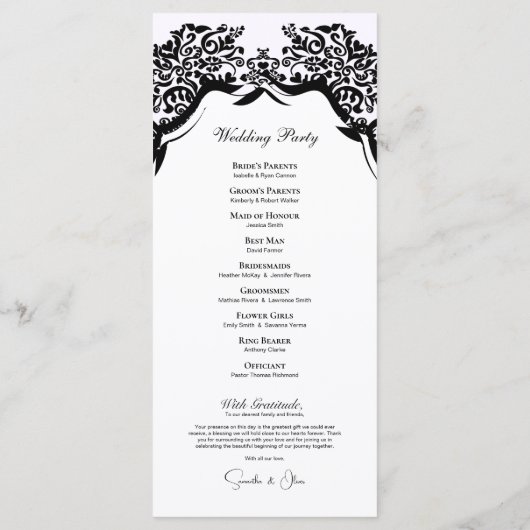 Zwart-wit monogram bruiloft programma programmakaart (Achterkant)