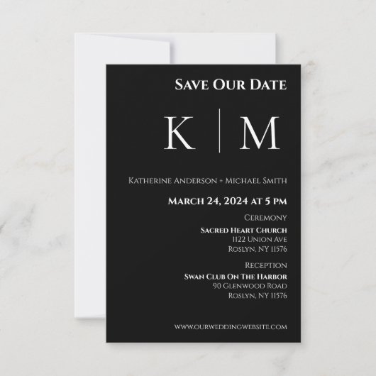 Zwart-wit-Monogram-Bruiloft- Save The Date (Voorkant)