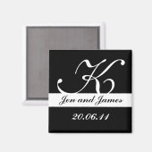 Zwart & Wit Monogram Bruiloft Save the Dates Magneet (Voorkant / Achterkant)