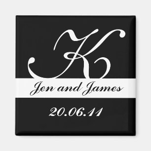 Zwart & Wit Monogram Bruiloft Save the Dates Magneet