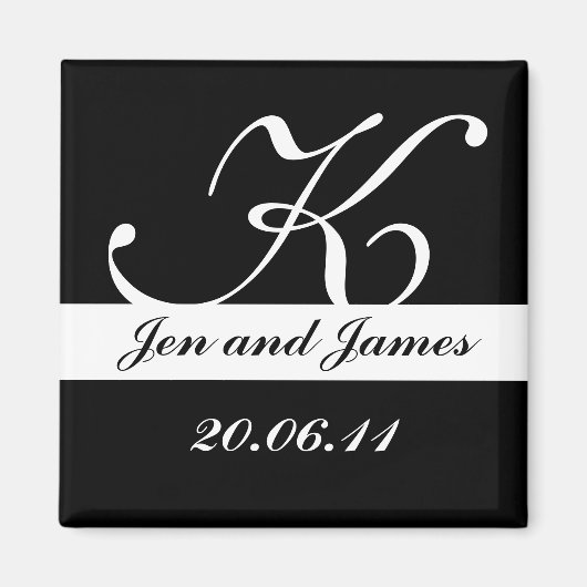 Zwart & Wit Monogram Bruiloft Save the Dates Magneet (Voorkant)