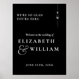 Zwart-wit monogram bruiloft welkom teken poster