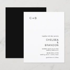 Zwart-wit monogram budget bruiloft uitnodiging