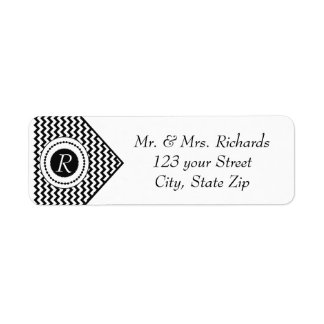Zwart-wit monogram chevron etiket