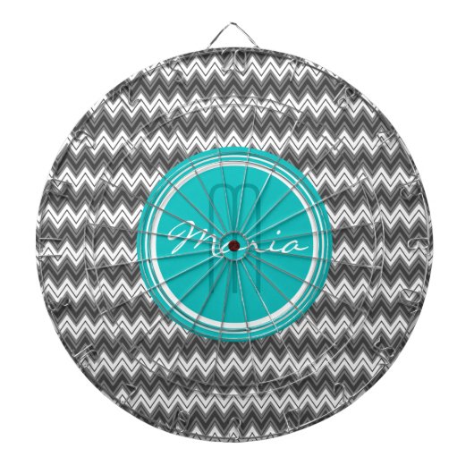 Zwart-wit Monogram Chevron geometrisch patroon Dartbord (Voorkant)