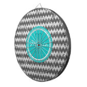Zwart-wit Monogram Chevron geometrisch patroon Dartbord (Voorkant Rechts)