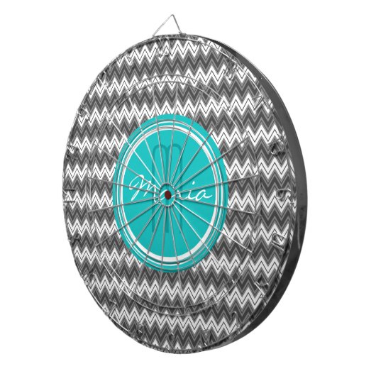Zwart-wit Monogram Chevron geometrisch patroon Dartbord (Voorkant Rechts)