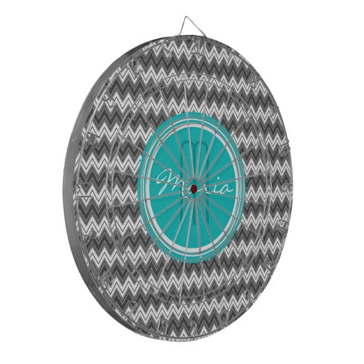 Zwart-wit Monogram Chevron geometrisch patroon Dartbord (Voorkant Links)