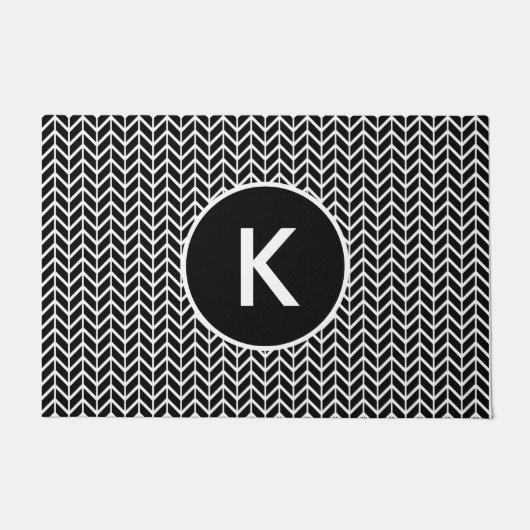 Zwart-wit monogram Chevron-patroon Deurmat (Voorkant)