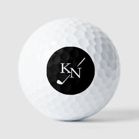 Zwart Wit Monogram Club Classic Naam initialen Golfballen (Voorkant)