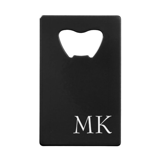 Zwart wit monogram creditkaart flessenopener (Voorkant)