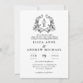 zwart-wit Monogram Crest bruiloft Kaart (Voorkant)