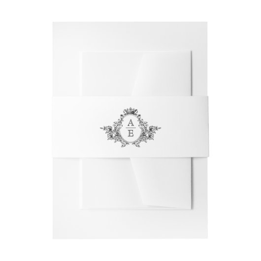  zwart-wit Monogram Crest bruiloft Uitnodigingen Wikkel (Voorkant Voorbeeld)