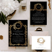 Zwart Wit Monogram Crest Classic Elegant Bruiloft RSVP Kaartje