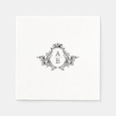 Zwart-wit Monogram Crest Custom Wedding Servet (Voorkant)