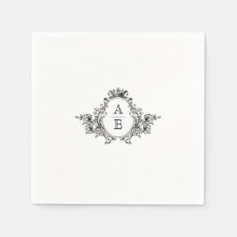 Zwart-wit Monogram Crest Custom Wedding Servet