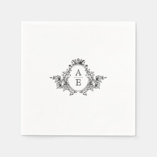 Zwart-wit Monogram Crest Custom Wedding Servet (Voorkant)