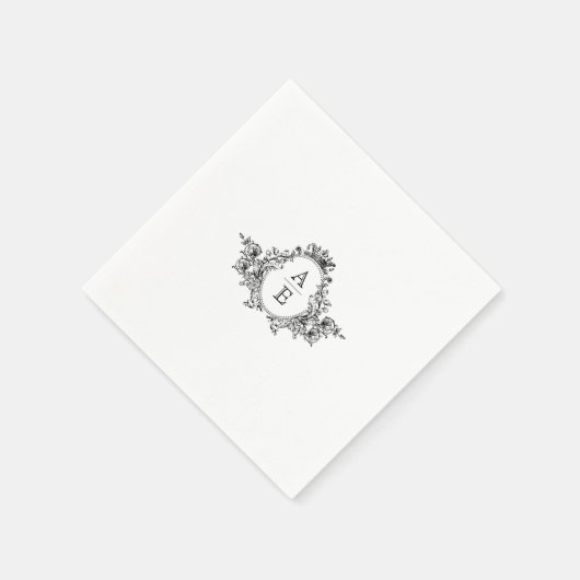 Zwart-wit Monogram Crest Custom Wedding Servet (Hoek)