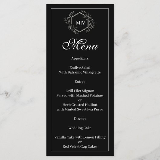 Zwart-wit monogram Crest Menu (Voorkant)