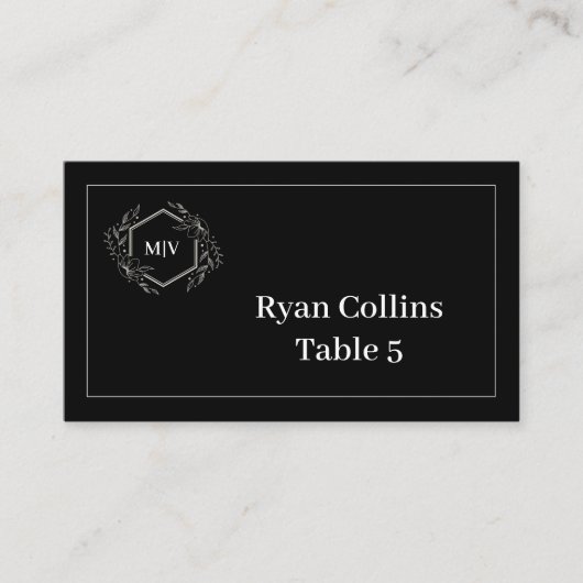 Zwart-wit Monogram Crest Place Kaarten Plaatskaartje (Voorkant)