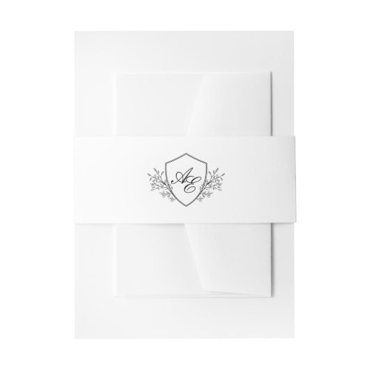  zwart-wit Monogram Crest Uitnodigingen Wikkel (Voorkant Voorbeeld)