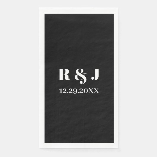 Zwart Wit Monogram Custom Couple Naam Bruiloft Servet (Voorkant)