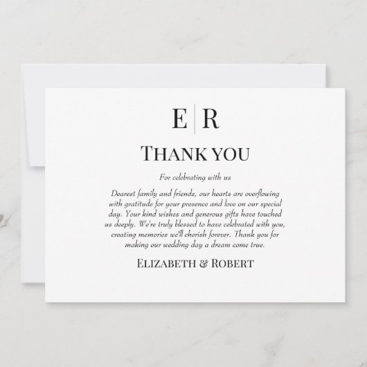 Zwart-wit Monogram Custom Photo Bruiloft Bedankkaart (Voorkant)
