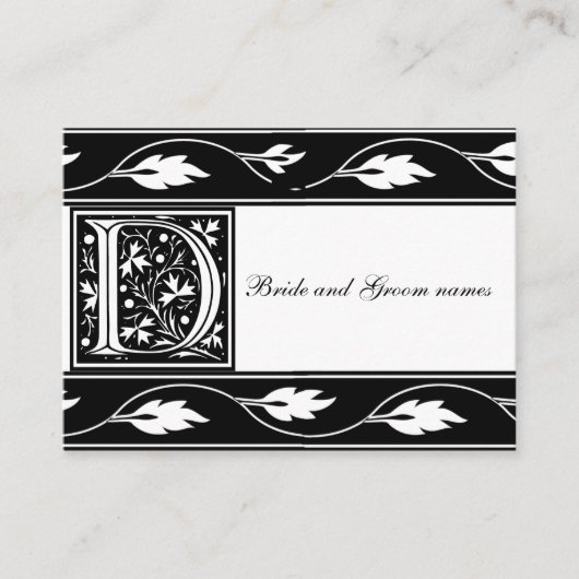 Zwart-wit Monogram D Bruids Registratie Kaart (Voorkant)