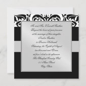 Zwart-wit monogram Damask Border Uitnodiging (Achterkant)