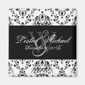 Zwart + Wit Monogram Damast Bruiloft, Magneten (Voorkant)
