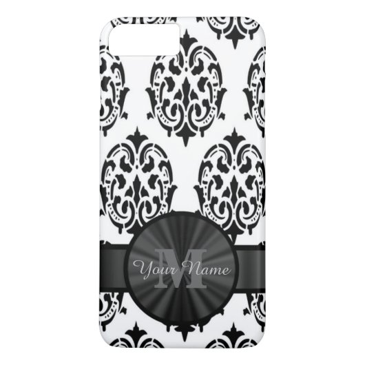 Zwart-wit monogram damast Case-Mate iPhone case (Achterkant)