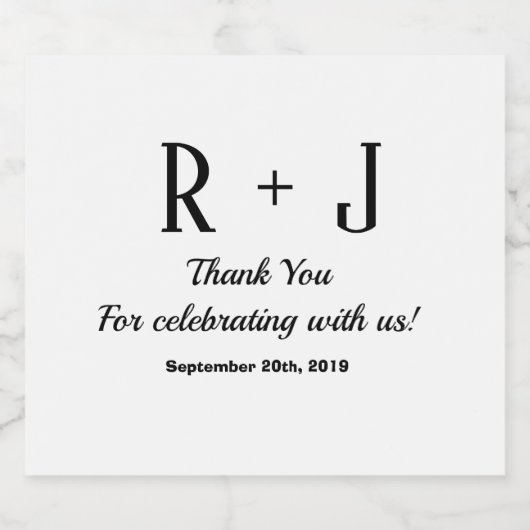 Zwart-wit Monogram Dank u bruiloft Likeurfles Etiket (Enkel label)