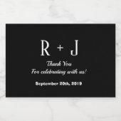 Zwart-wit Monogram Dank u Bruiloft Mini Sparkling Wijnetiket (Enkel label)