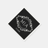 Zwart-wit monogram decoratieve moderne bruiloft servet (Hoek)