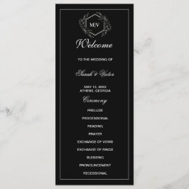 Zwart-wit monogram dubbele zijprogrammakaart programmakaart