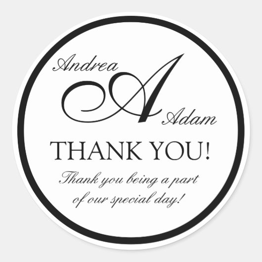 Zwart wit Monogram Een bruiloft gunst Stickers (Voorkant)