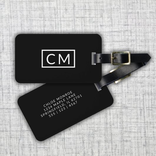 Zwart-wit Monogram Eenvoudige Initialen Bagagelabel