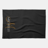 zwart & wit monogram eerste letter aangepaste naam theedoek (Horizontaal)