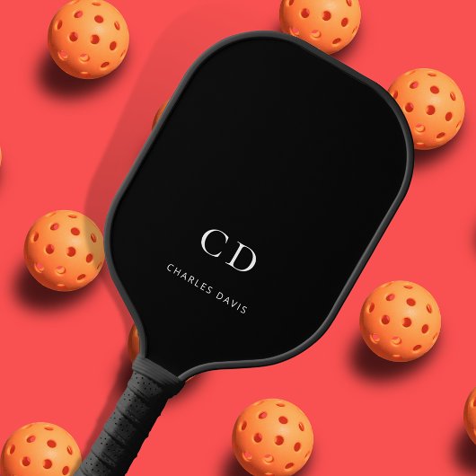 Zwart wit monogram eerste letters naam pickleball paddle
