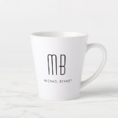 Zwart-Wit Monogram Elegant Minimalistisch  Latte Mok (Rechts)