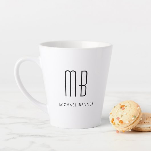 Zwart-Wit Monogram Elegant Minimalistisch  Latte Mok (In situ)